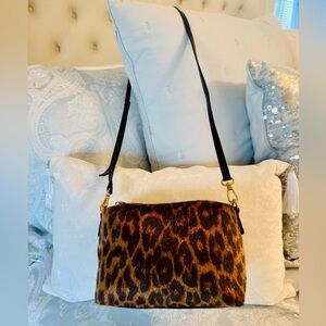 Leopard Print Shoulder Bag with Black Strap and Gold Hardware